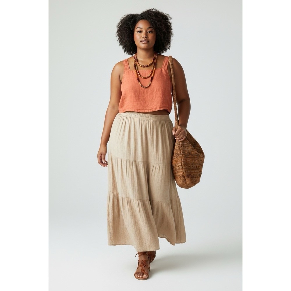 Lou & Grey 100% Linen Rust Tank Top Women XL Smocked Back Boho Cowgirl Lagenlook